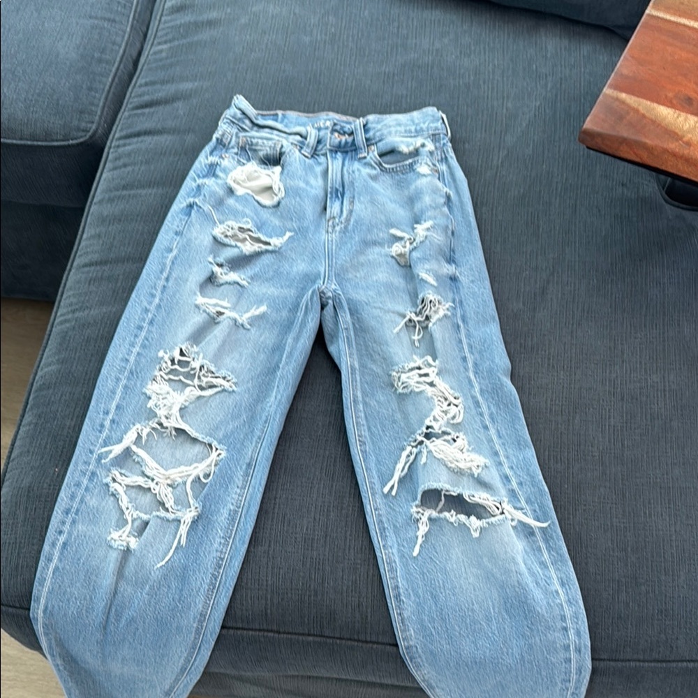 American Eagle Outfitters Blue Boyfriend Jeans Distressed Relaxed Fit